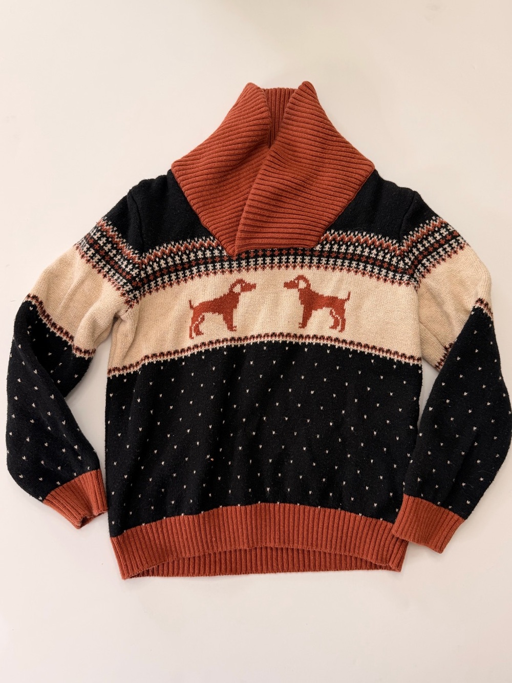 Janie and Jack Shawl Collar Dog Hunting Hound Fair Isle Sweater Size 4
